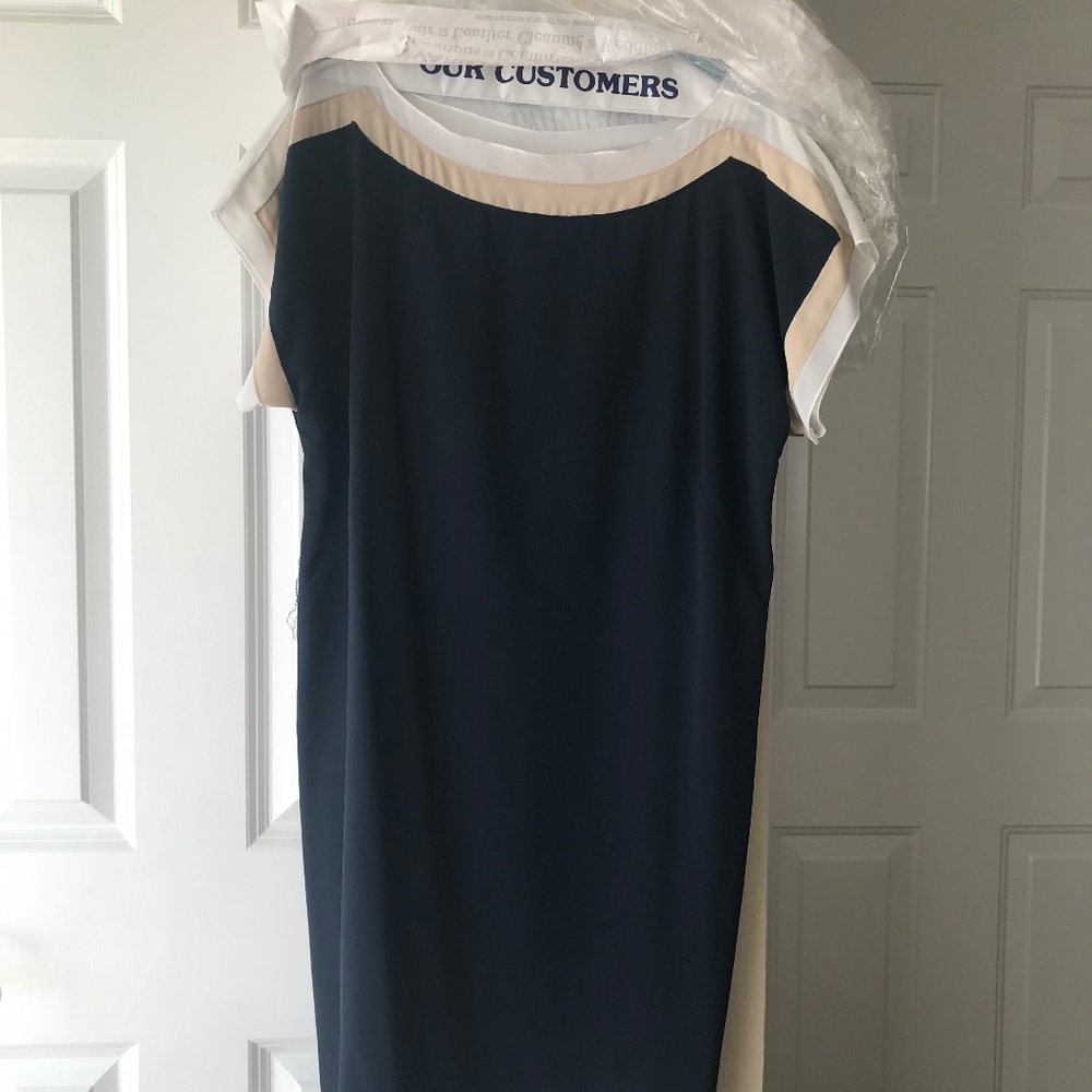 Ann Taylor Dress size 14 Navy with cream/white accent